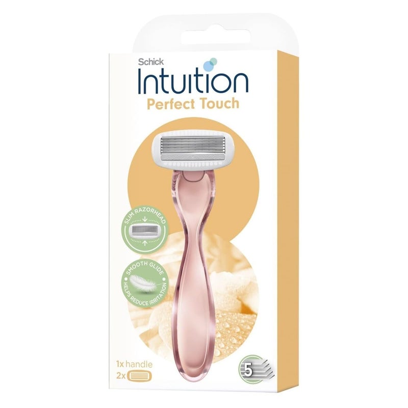 Intuition Perfect Touch Women's Razor, 5 Ultra-Thin Blades, 1 Handle and 2 Cartridges, Rose Gold